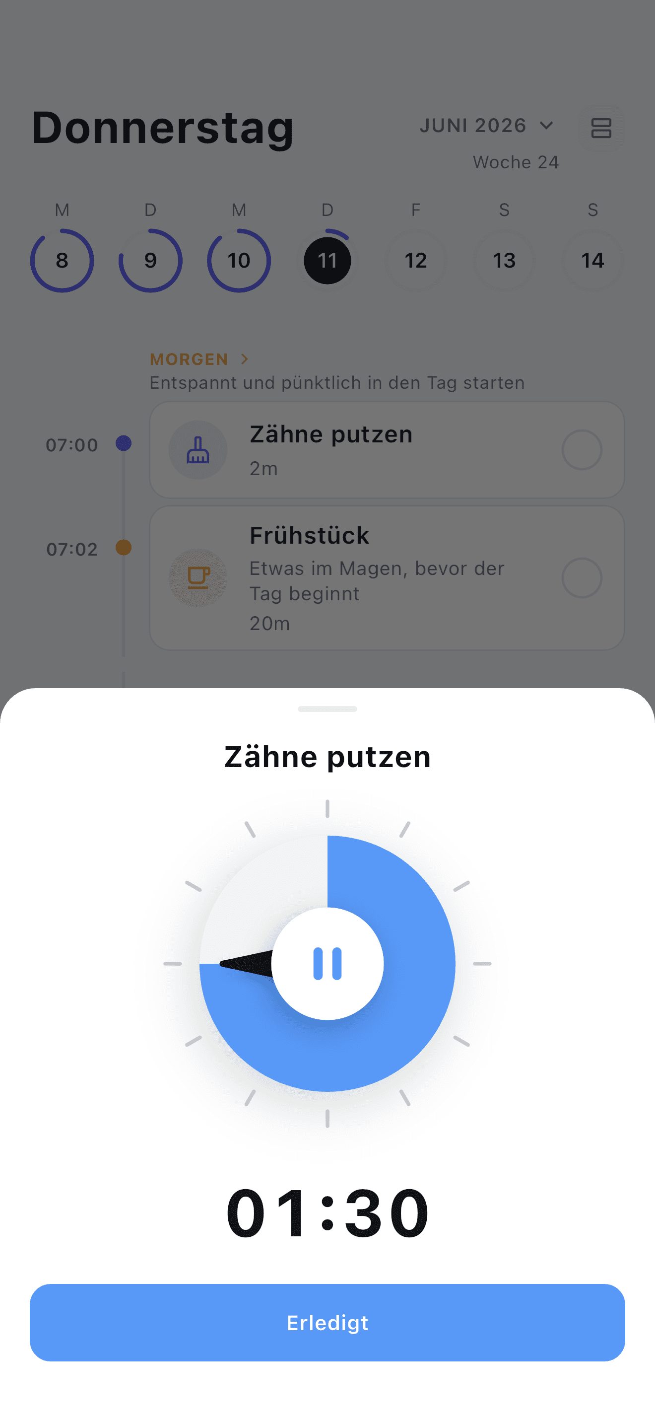 Stedo Routine-Timer läuft, während du dich auf eine Aufgabe nach der anderen konzentrierst.