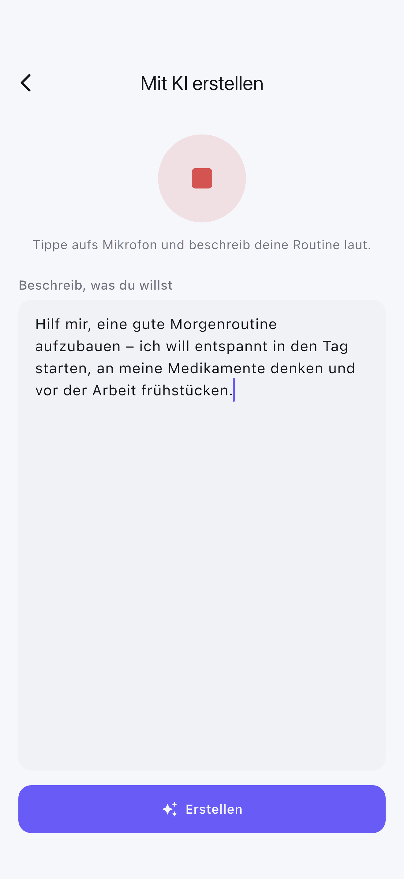 Routinen per Sprache in Stedo erstellen – beschreibe deinen Tag, die KI baut ihn.