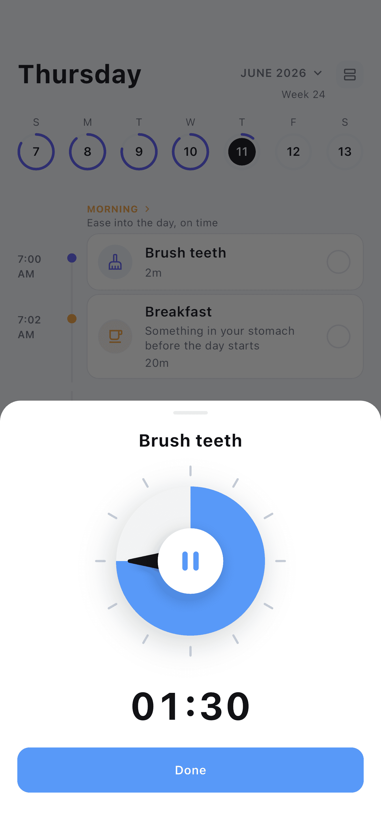 Stedo routine timer counting down while you focus on one task at a time.