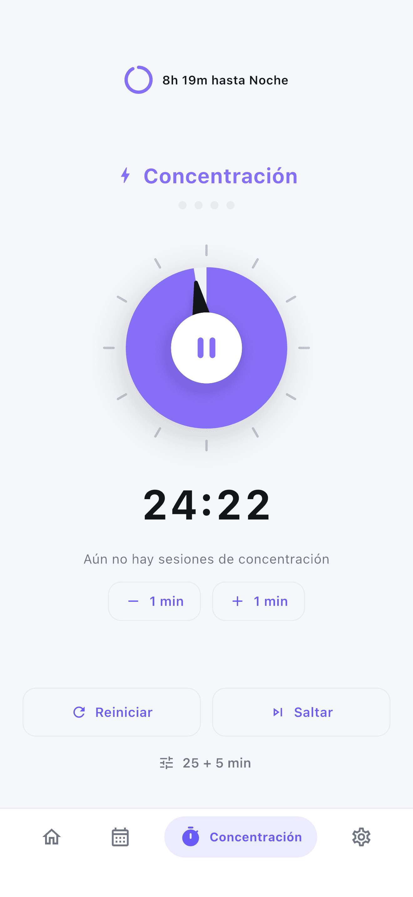 Temporizador de concentración de Stedo para sesiones tipo Pomodoro sin distracciones.