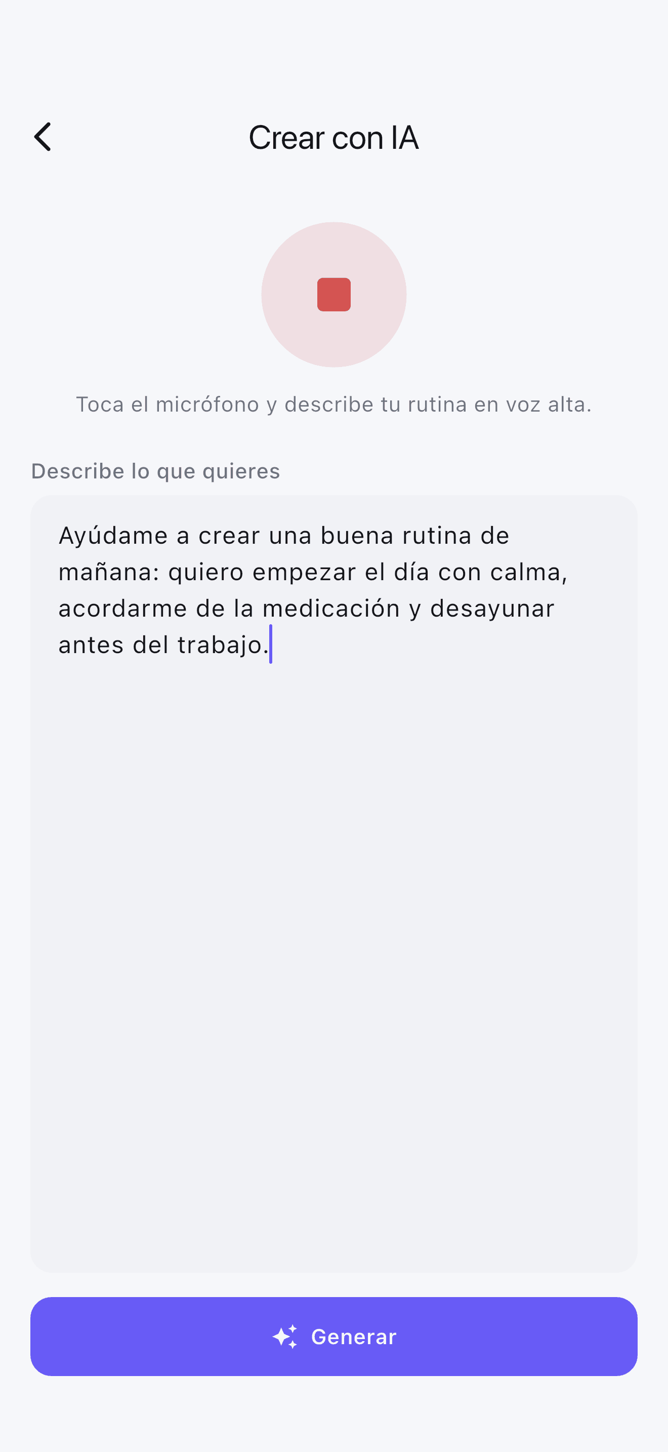 Crea rutinas por voz en Stedo: describe tu día y deja que la IA lo organice.