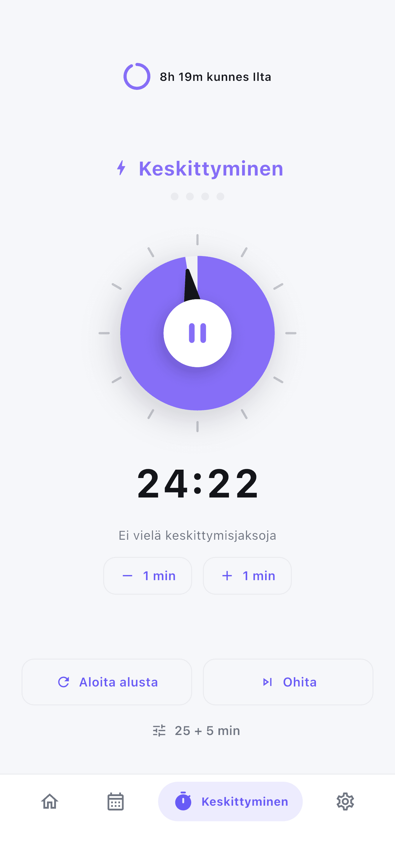 Stedon keskittymisajastin häiriöttömiin Pomodoro-tyylisiin työtuokioihin.