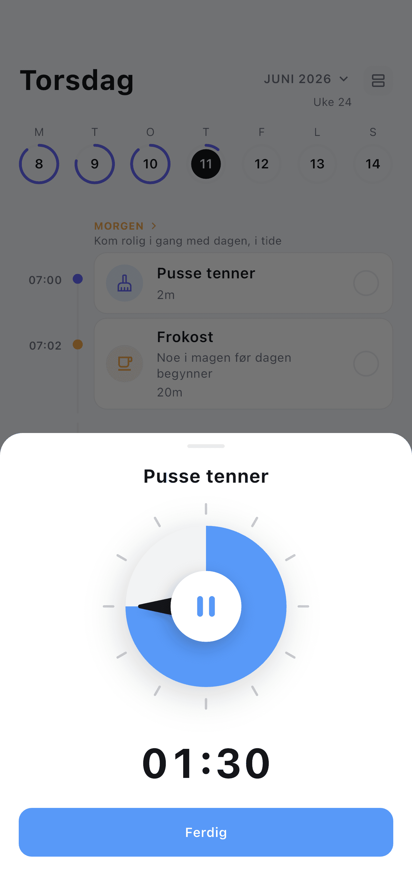 Stedo routine timer counting down while you focus on one task at a time.