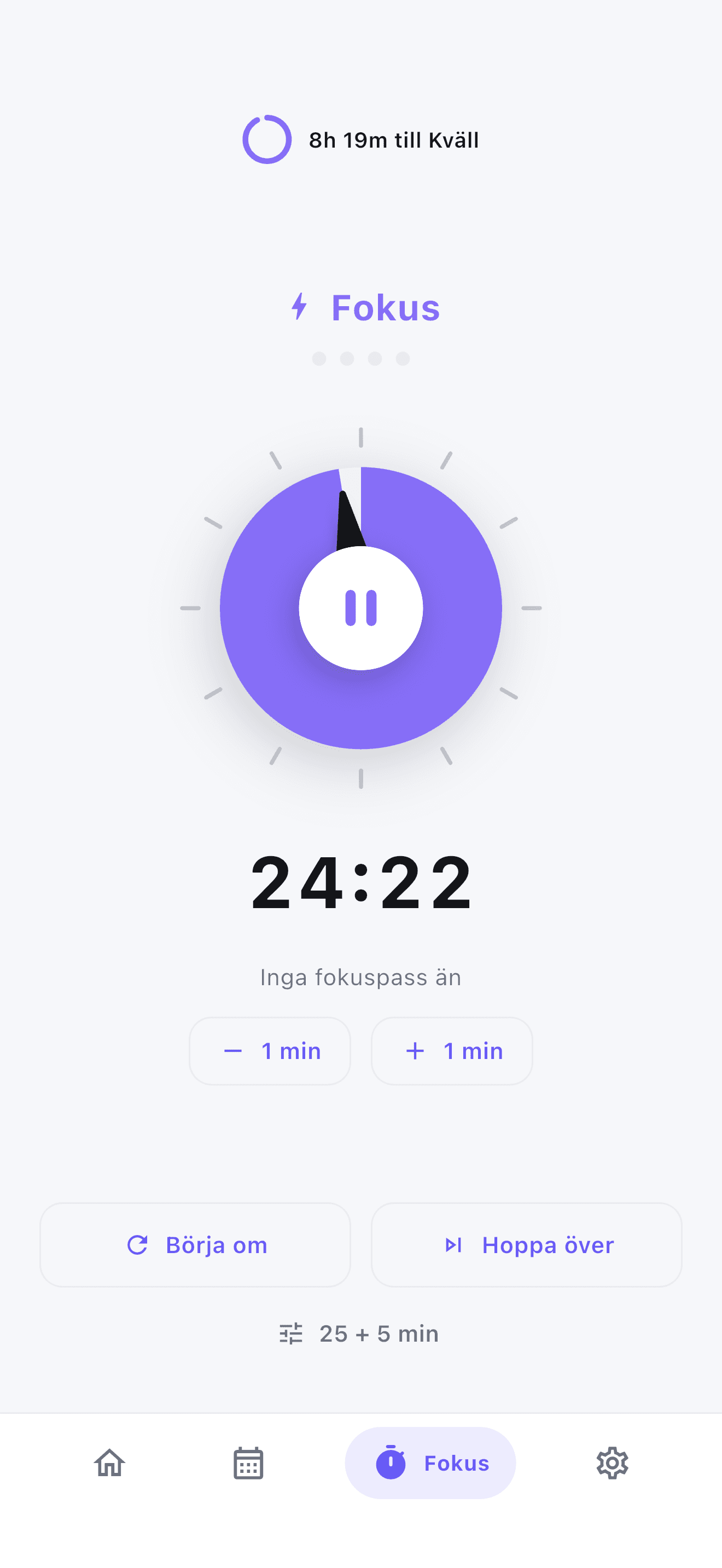 Stedo fokustimer för ostörda arbetspass i Pomodoro-stil.