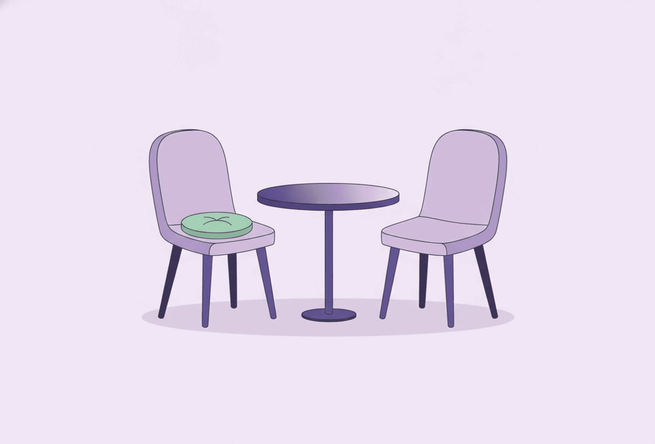 Two simple empty chairs beside a small round table in soft daylight, the calm version of an open weekend afternoon.