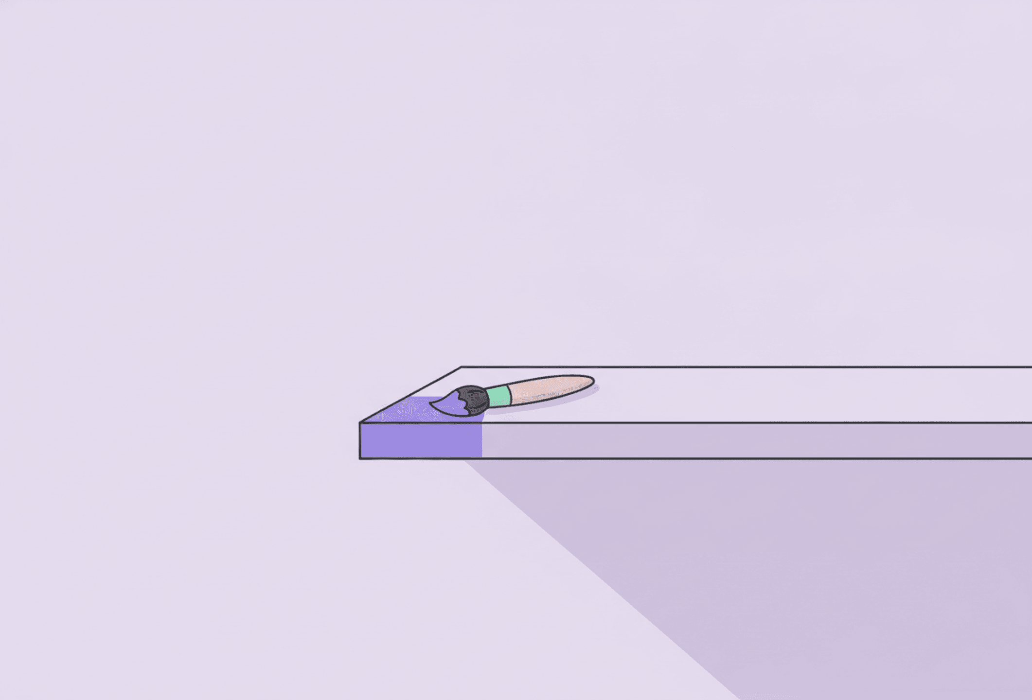 A small paintbrush resting on the edge of a plain shelf with one corner freshly finished, the calm version of closing something out.