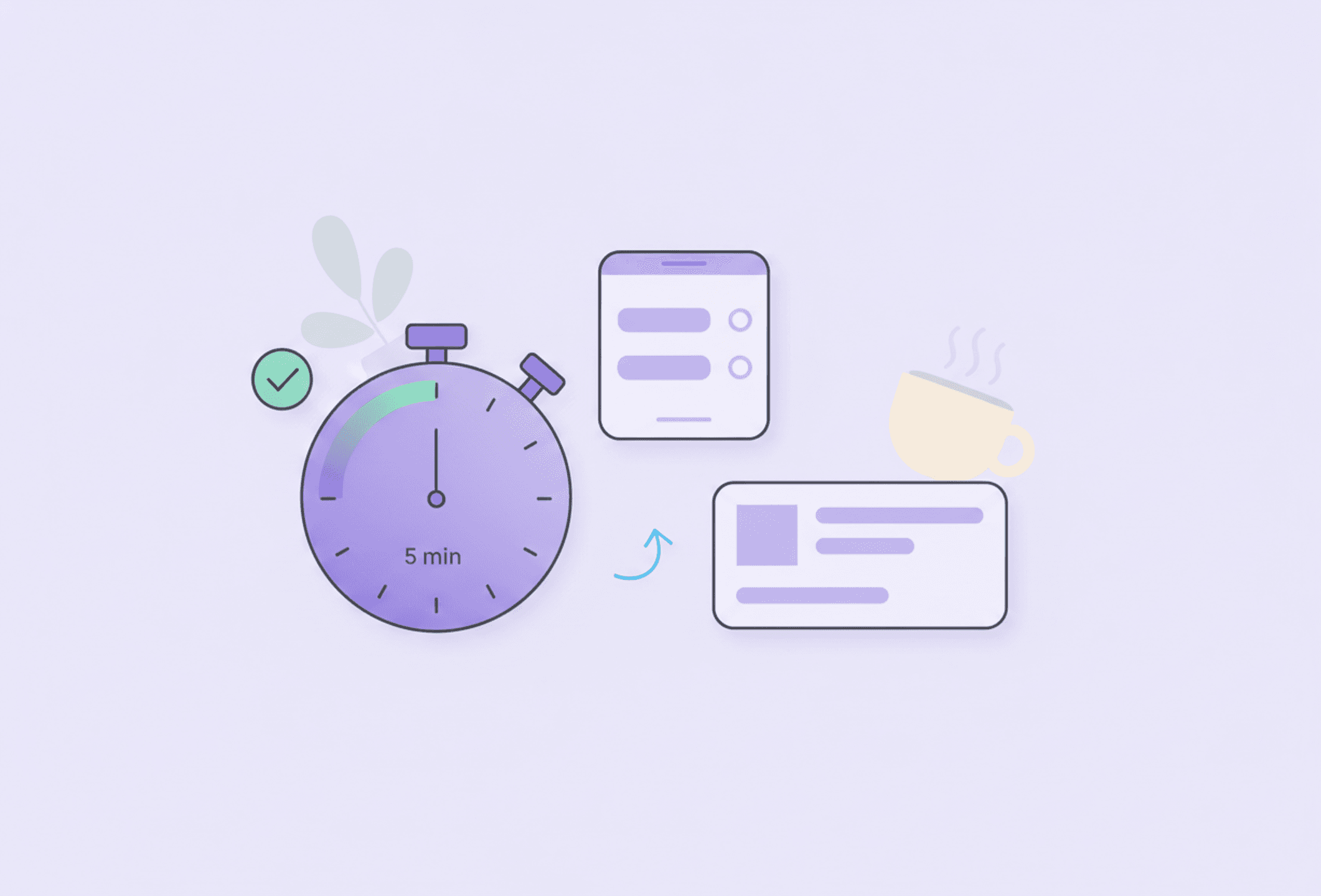 A small timer set to five minutes next to a task just being started, a sense of momentum building.