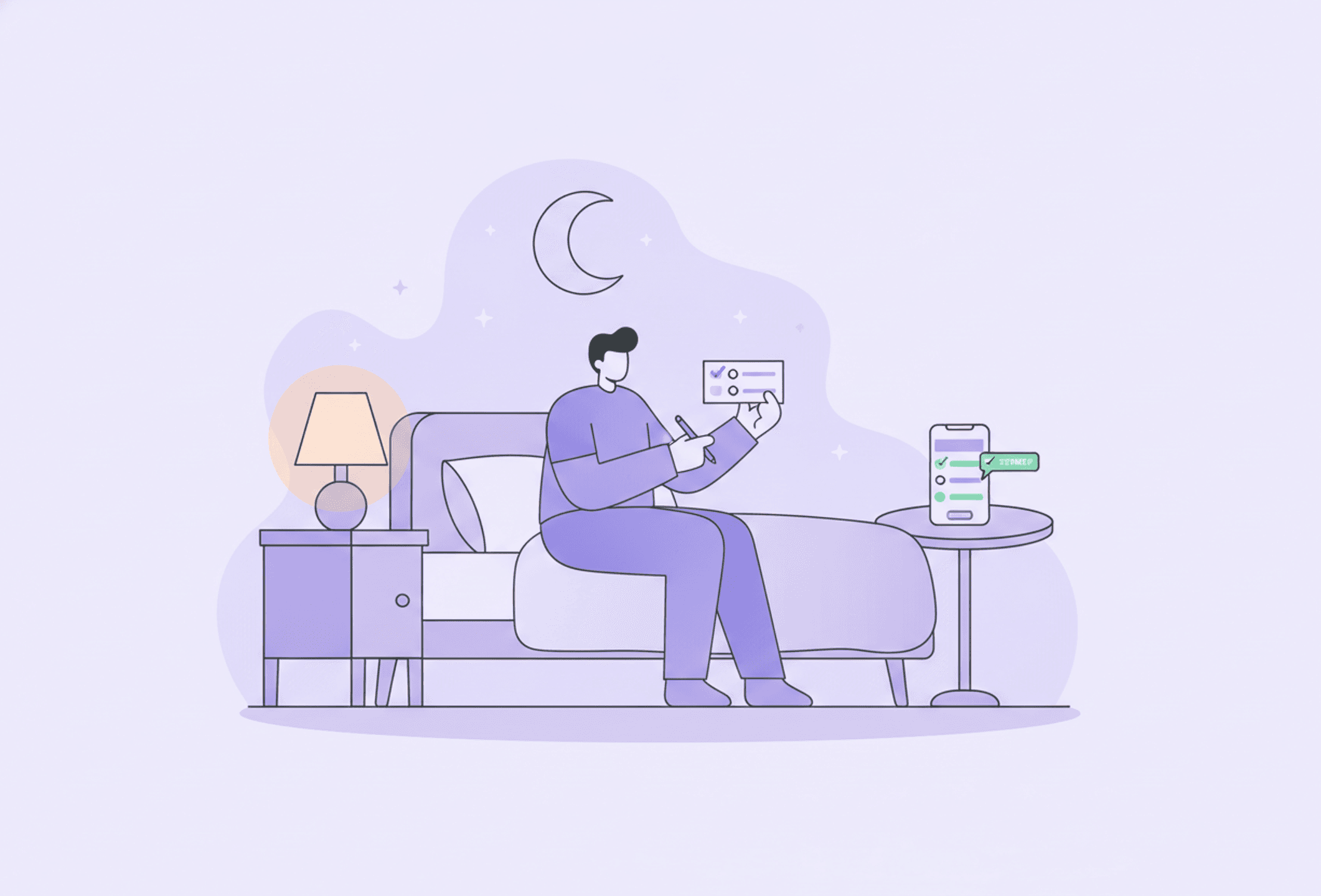 Illustration: a person checking off the evening's last step before bed.