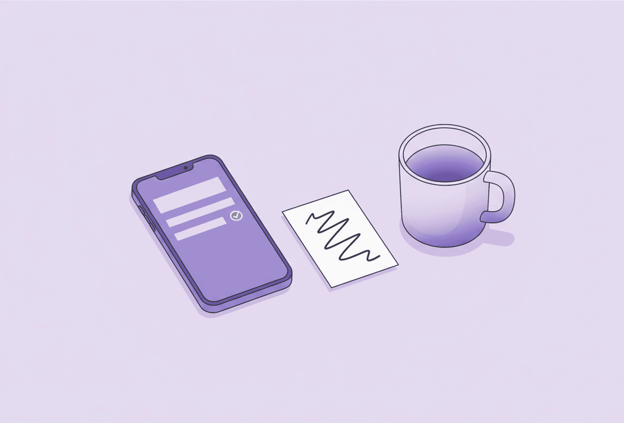 Un téléphone posé écran vers le haut sur une table, à côté d'une petite fiche manuscrite et d'une tasse, avant de passer un appel.