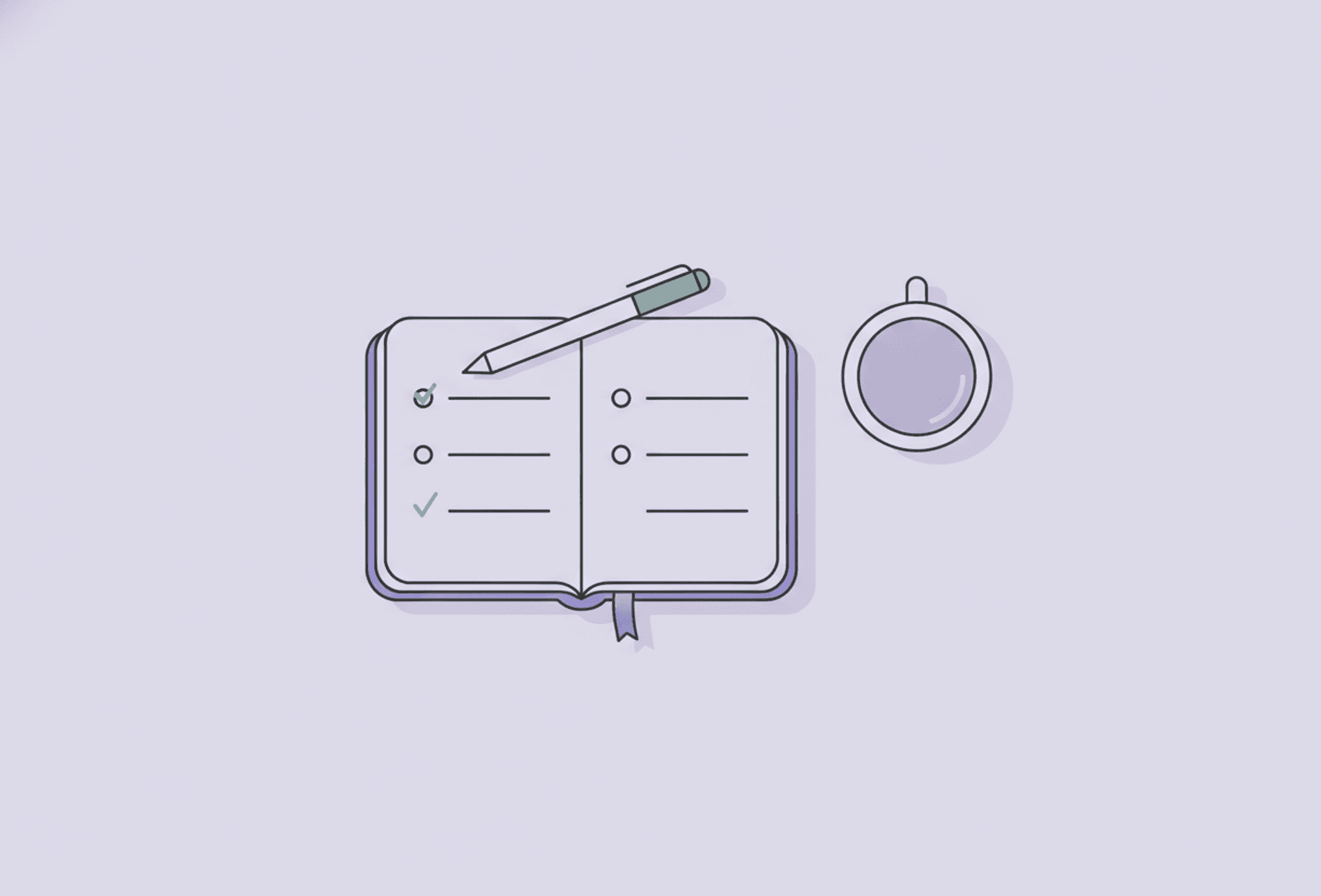 An open notebook with a few plain bulleted lines and a pen beside it, showing how simple a working bullet journal really looks.