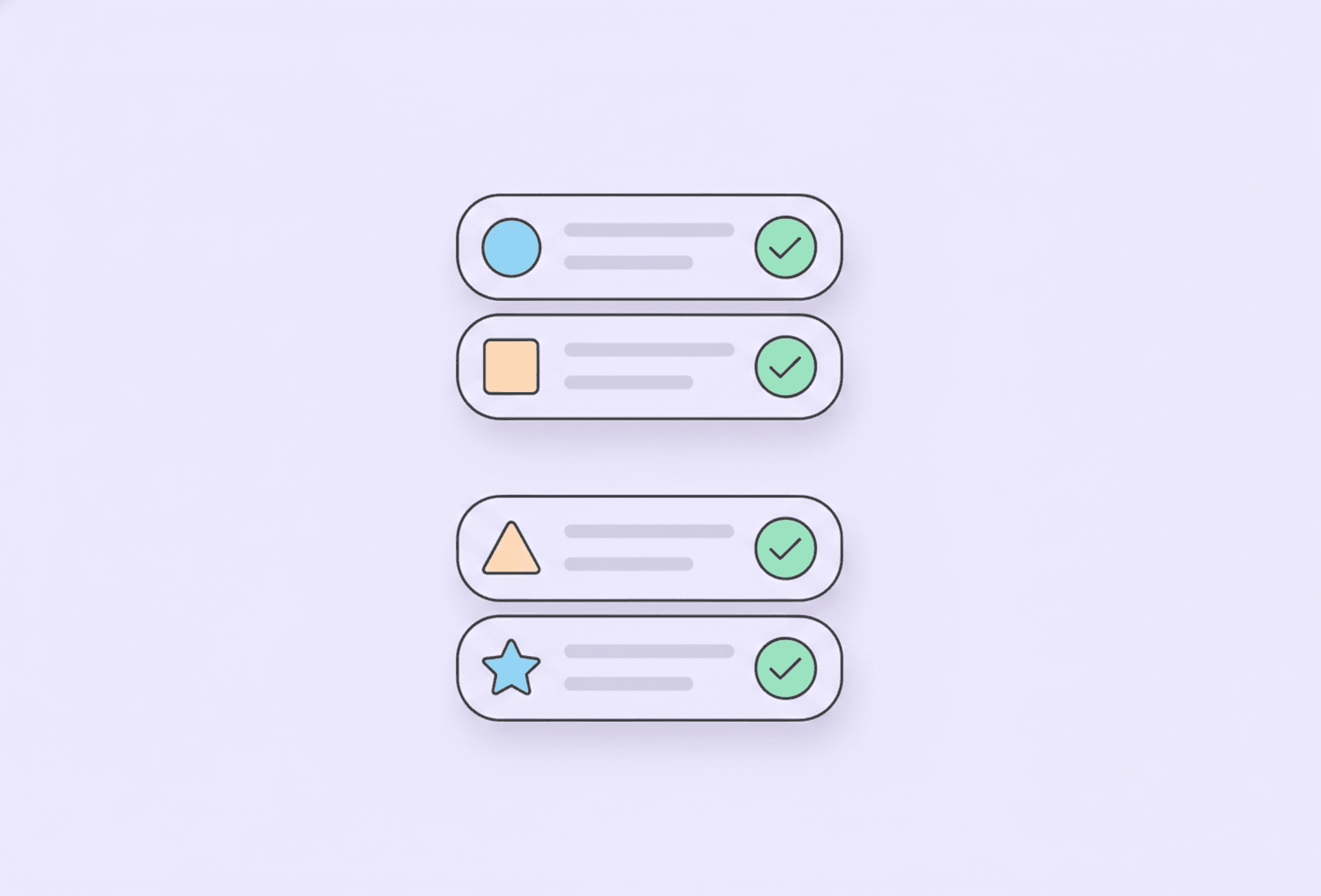 Illustration: recurring routine cards in calm order, each with a checkmark.