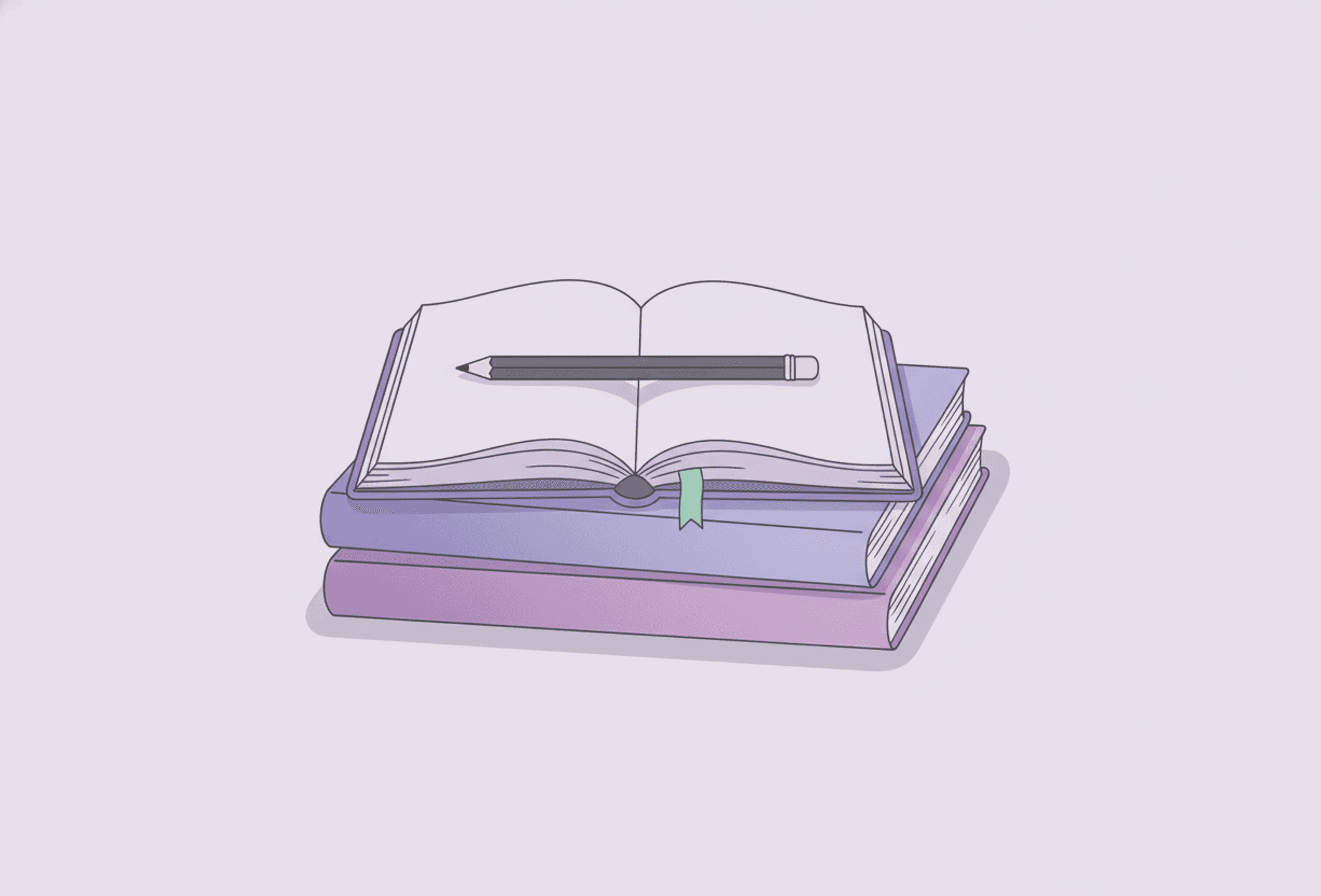 Cuatro cuadernos apilados con solo el de arriba abierto y un lápiz dentro, la versión tranquila de quedarse en el sistema que ya tienes.